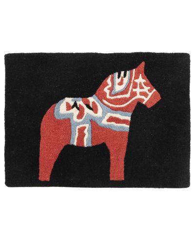 Dalahäst svart - dörrmatta