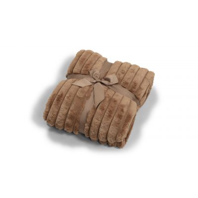 Stripy cognac - pläd i konstmaterial